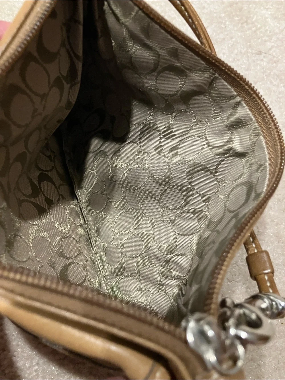 Coach Tan Leather Wristlet with Silver Buckle